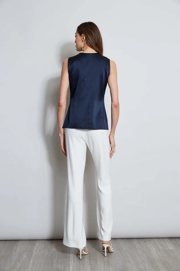 Elie Tahari Silk Satin Sleeveless Cascade Shirt Stargazer Women Tops