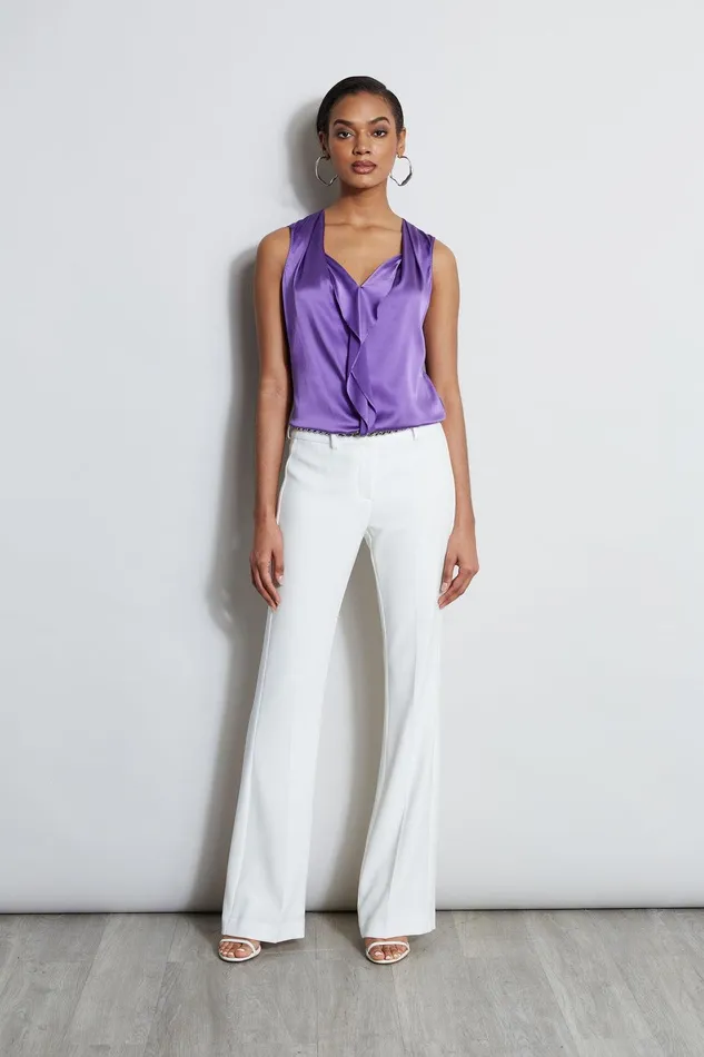 Elie Tahari Silk Satin Sleeveless Cascade Shirt Violet Women Tops