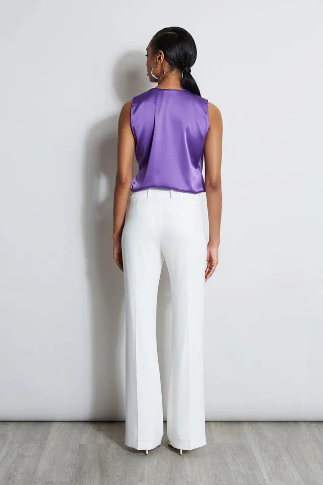 Elie Tahari Silk Satin Sleeveless Cascade Shirt Violet Women Tops