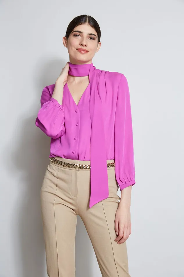 Elie Tahari Silk Tie Button Shirt Peony Women Tops