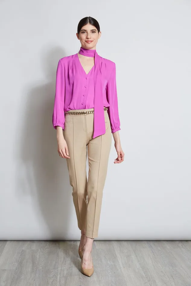 Elie Tahari Silk Tie Button Shirt Peony Women Tops