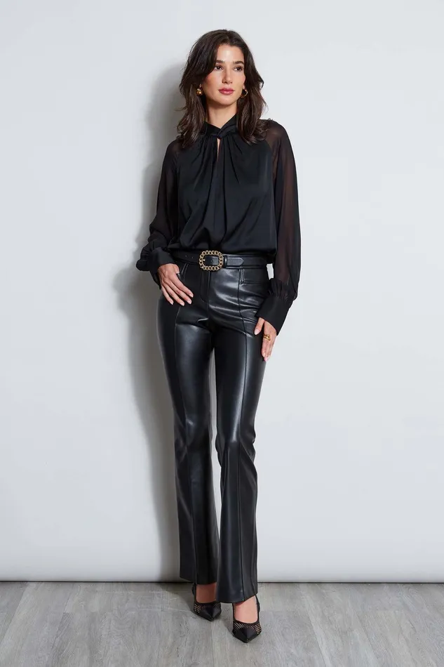 Elie Tahari Silk Twist Keyhole Shirt Noir Women Tops