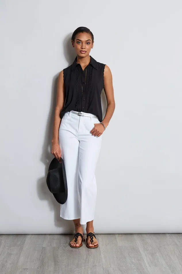 Elie Tahari Sleeveless ButtonDown Shirt Noir Women Tops
