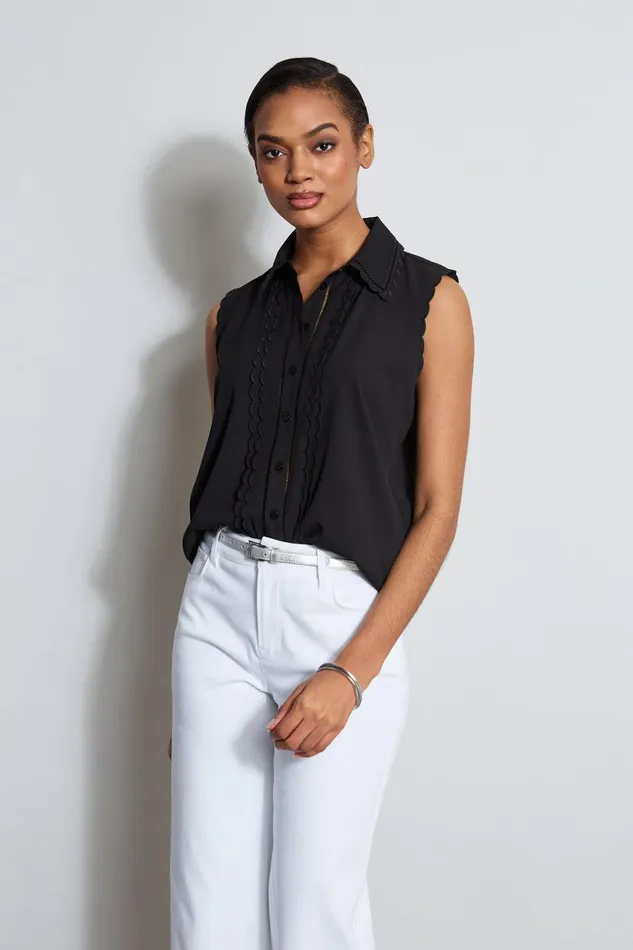 Elie Tahari Sleeveless ButtonDown Shirt Noir Women Tops