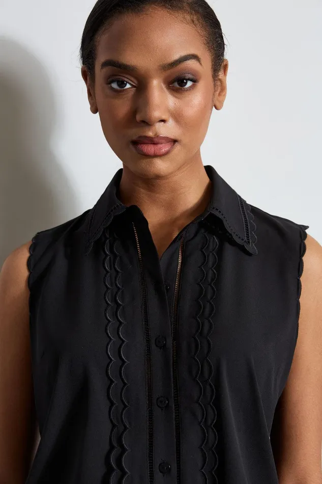 Elie Tahari Sleeveless ButtonDown Shirt Noir Women Tops