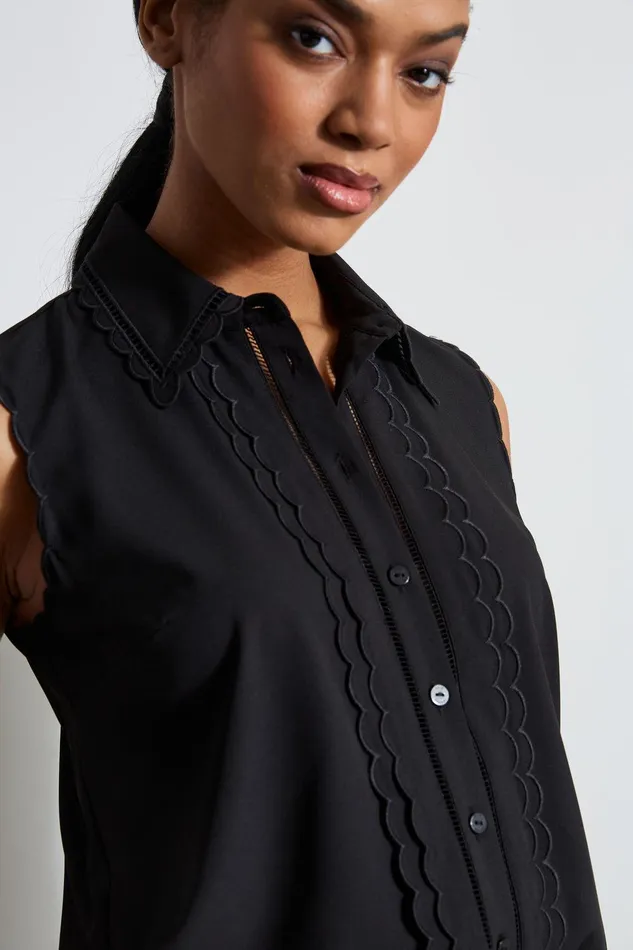 Elie Tahari Sleeveless ButtonDown Shirt Noir Women Tops