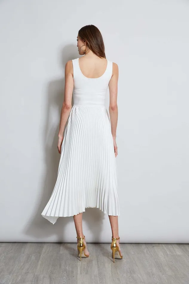 Elie Tahari Sleeveless Contour Pleated Midi Dress Sky White Women Dresses and Jumpsuits
