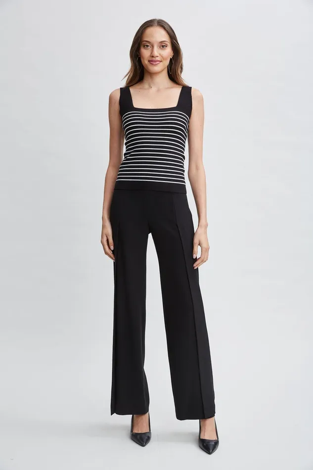 Elie Tahari Stripe Square Neck Sweater Noirsky White Women Tops