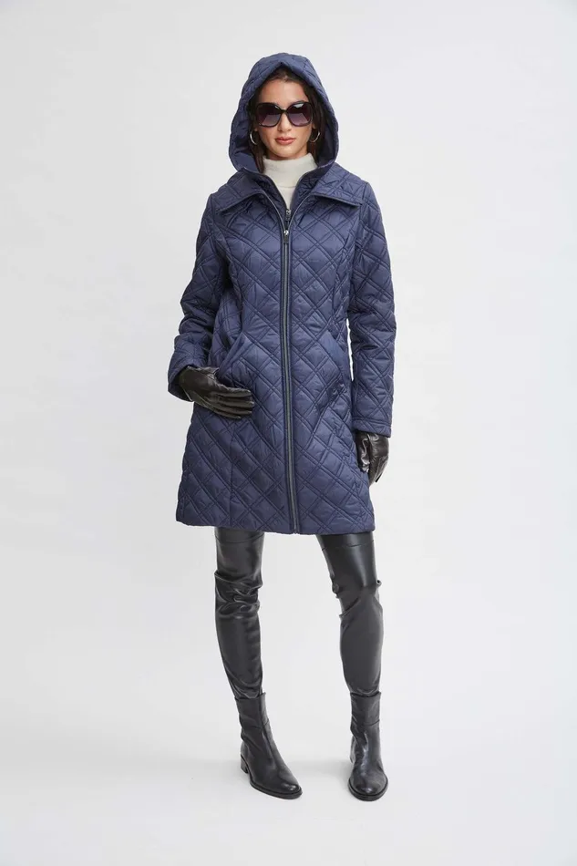 Elie Tahari Tahari Quilted Puffer Coat Navy Women Coats