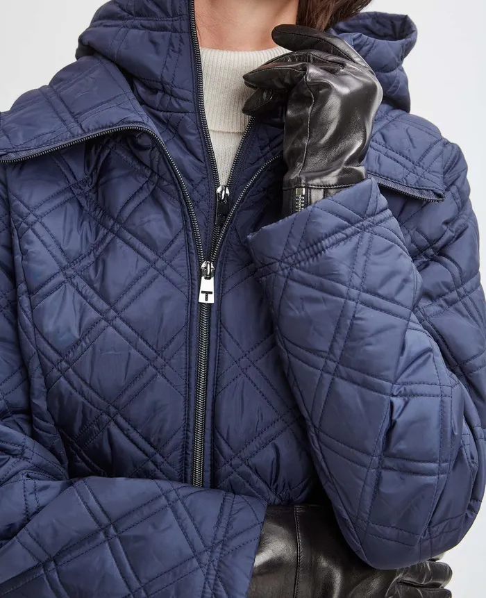 Elie Tahari Tahari Quilted Puffer Coat Navy Women Coats