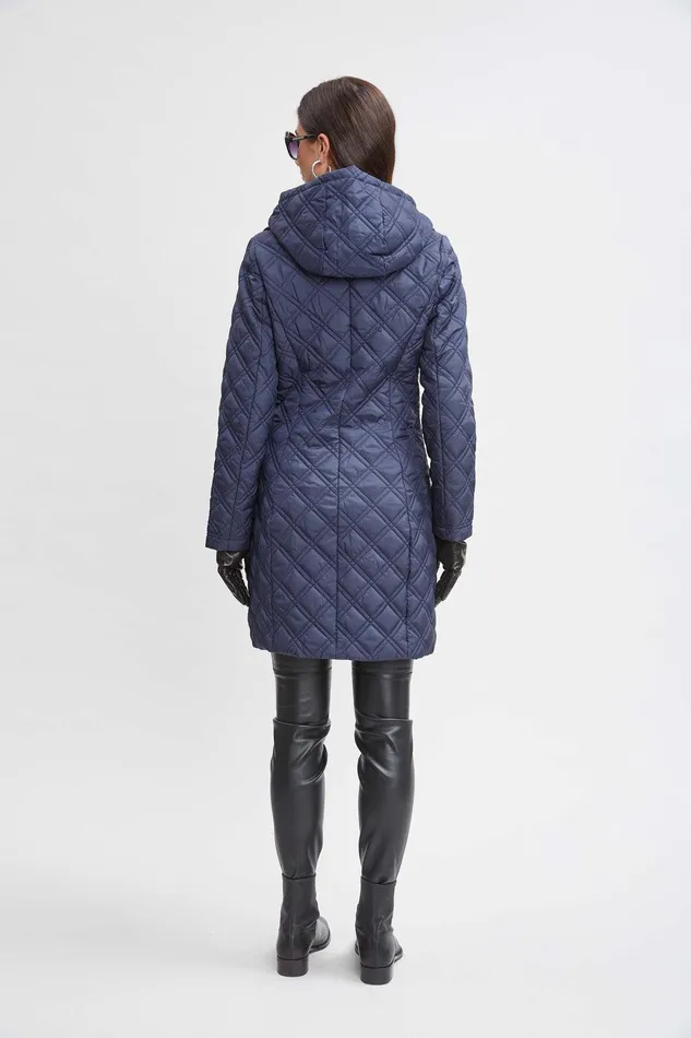 Elie Tahari Tahari Quilted Puffer Coat Navy Women Coats