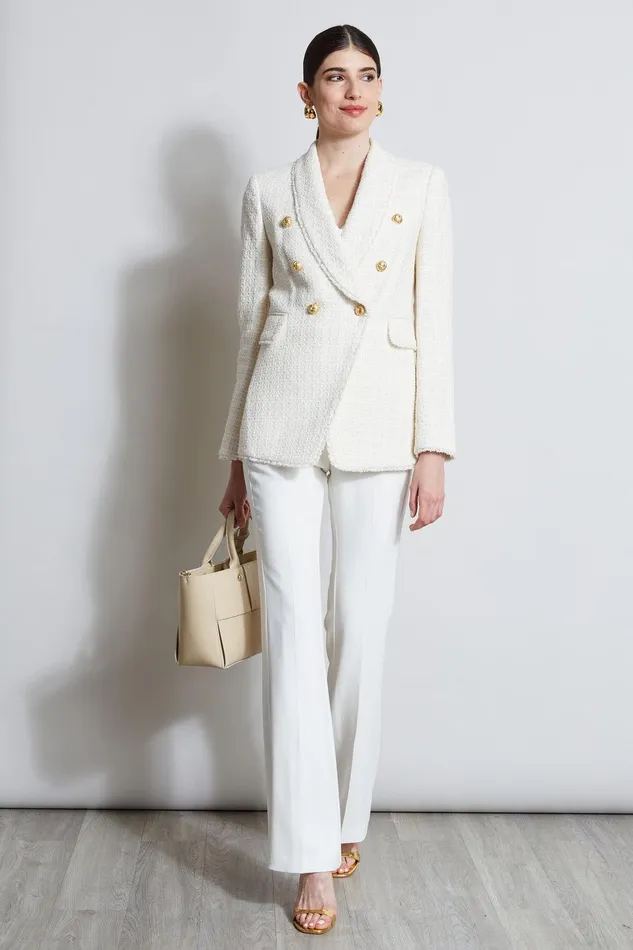 Elie Tahari Tweed Double Breasted Blazer Foam Women Jackets and Blazers