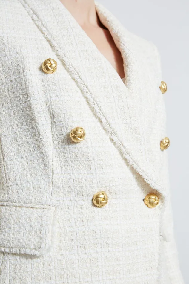 Elie Tahari Tweed Double Breasted Blazer Foam Women Jackets and Blazers
