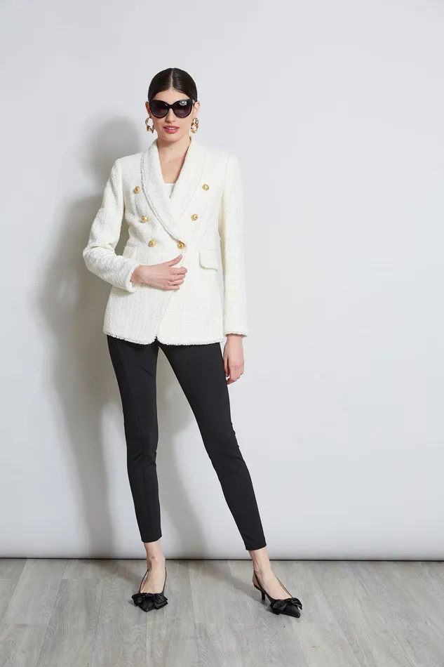 Elie Tahari Tweed Double Breasted Blazer Foam Women Jackets and Blazers