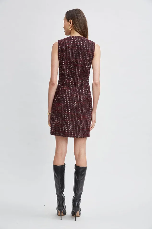 Elie Tahari Tweed Pocket Dress Cordovan Multi Women Suiting