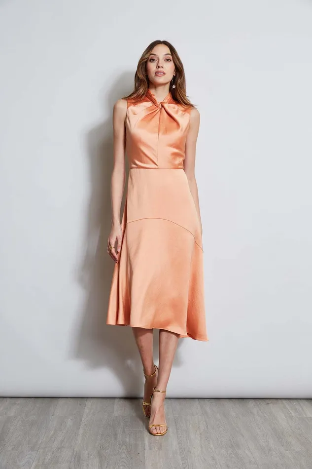 Elie Tahari Twist Neck Satin Dress Ginger Women Dresses and Jumpsuits