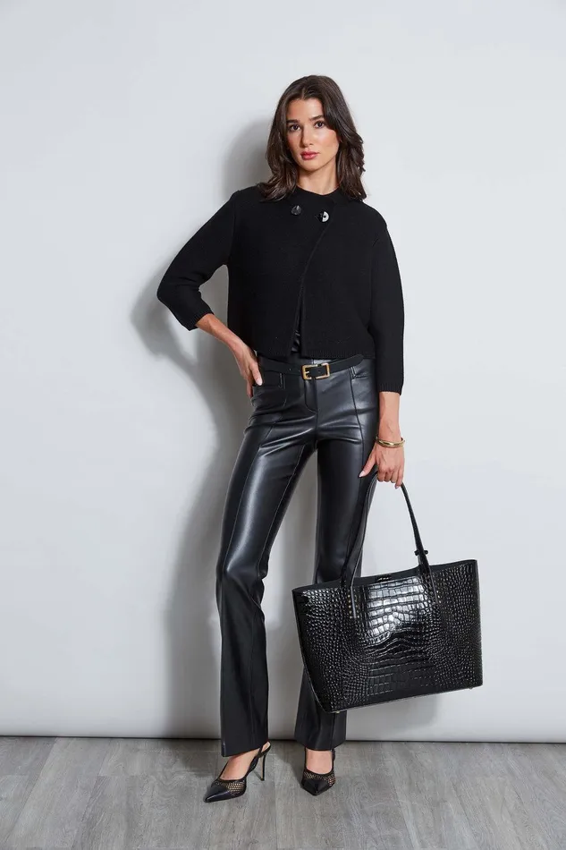 Elie Tahari Two Button Wool Sweater Black Women Tops