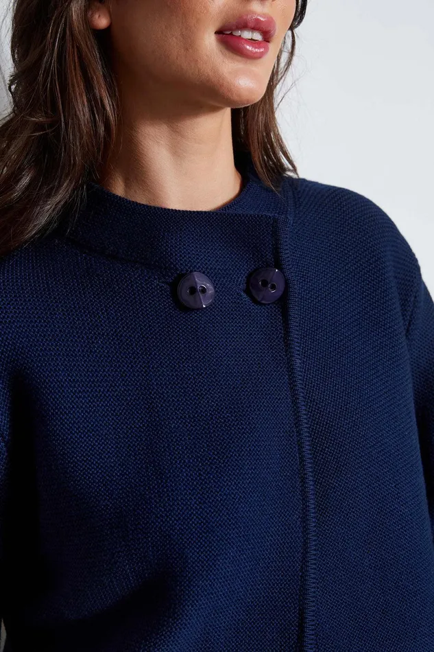 Elie Tahari Two Button Wool Sweater Galaxy Navy Women Tops