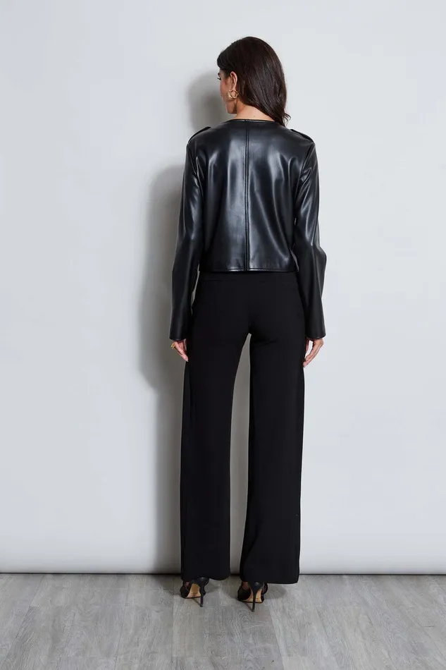 Elie Tahari Vegan Leather Crest Button Jacket Noir Women Suiting