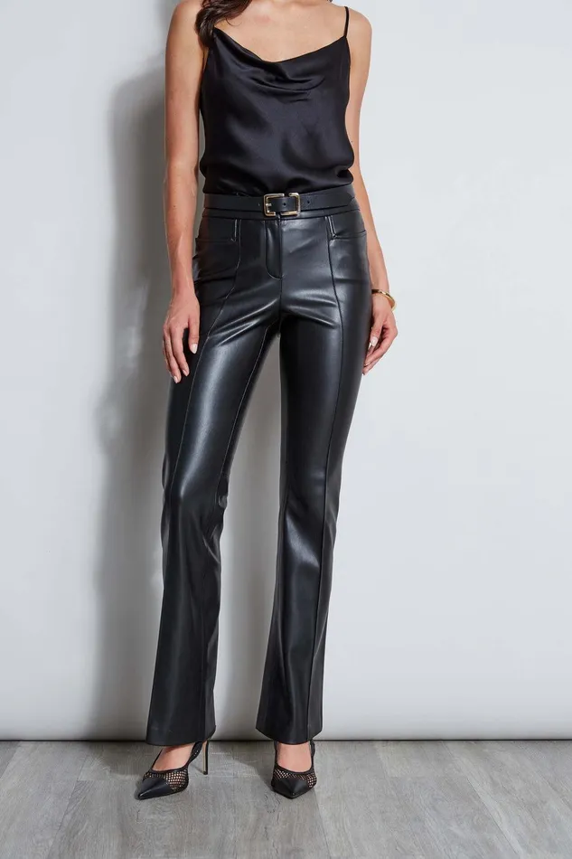 Elie Tahari Vegan Leather Seam Pant Black Women Suiting