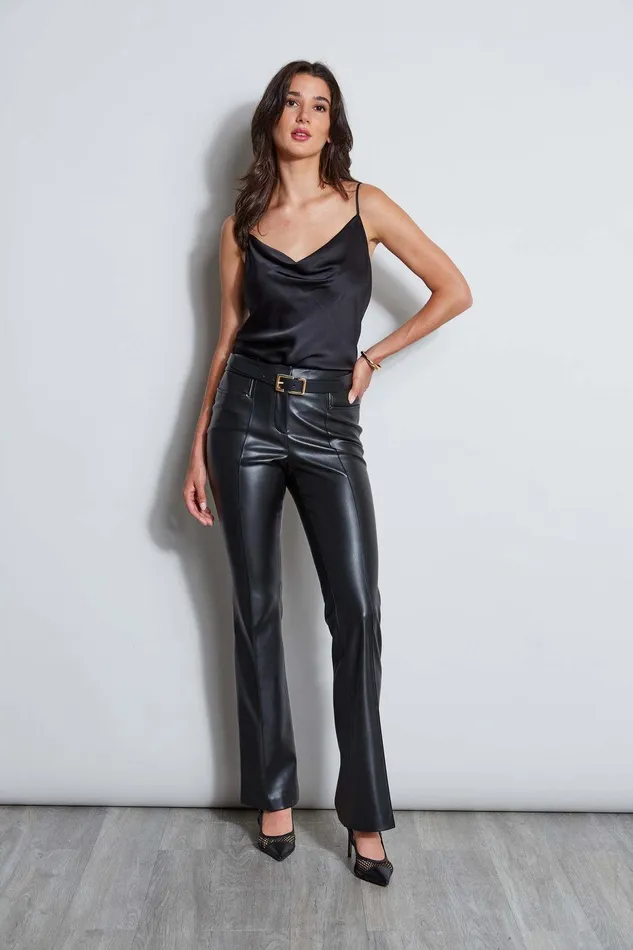 Elie Tahari Vegan Leather Seam Pant Black Women Suiting
