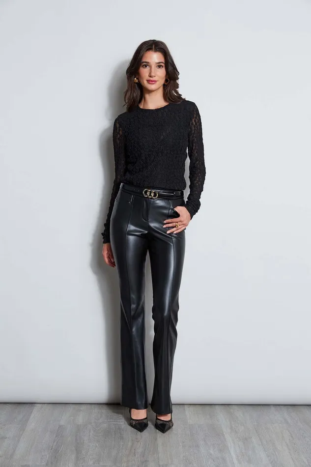 Elie Tahari Vegan Leather Seam Pant Black Women Suiting