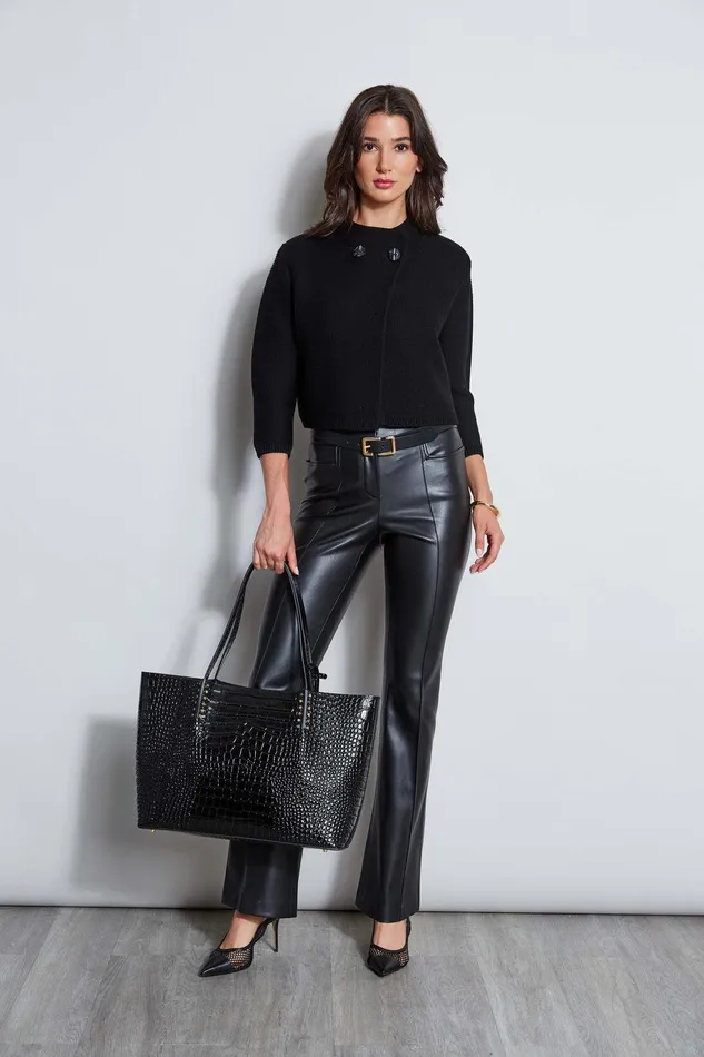 Elie Tahari Vegan Leather Seam Pant Black Women Suiting