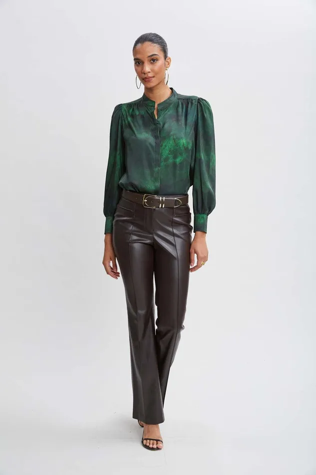 Elie Tahari Vegan Leather Seam Pants Wood Women Bottoms