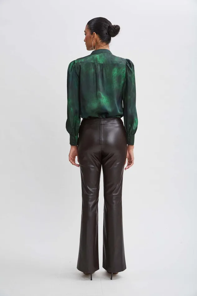 Elie Tahari Vegan Leather Seam Pants Wood Women Bottoms