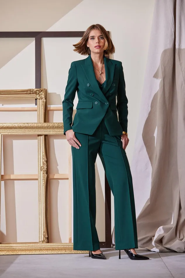 Elie Tahari Wide Leg Pant Forest Green Women Suiting