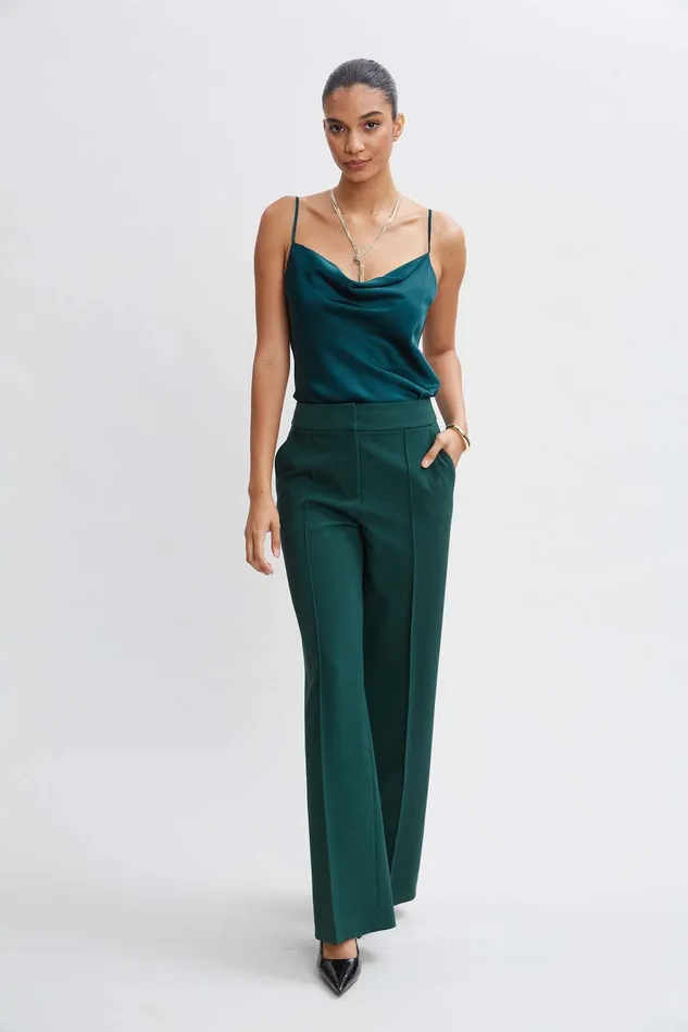 Elie Tahari Wide Leg Pant Forest Green Women Suiting