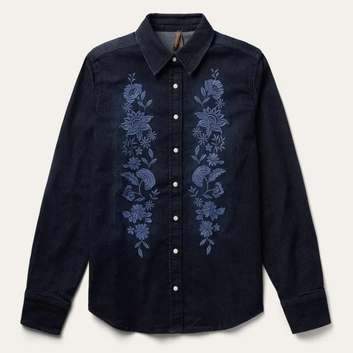 Embroidered Dark Denim Snap Front Shirt Blue Women Stetson Western Shirts
