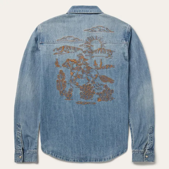 Embroidered Light Denim Shirt Blue Women Stetson Denim Shirts