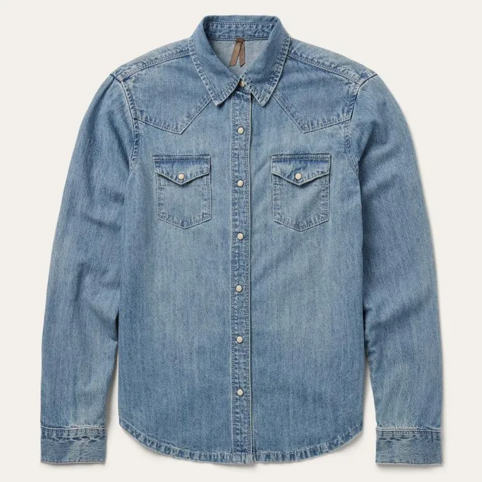 Embroidered Light Denim Shirt Blue Women Stetson Denim Shirts