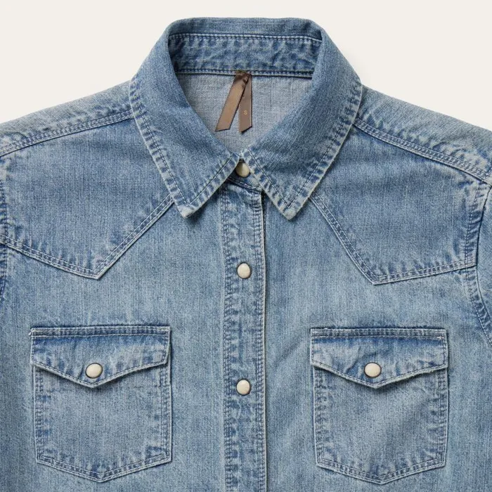 Embroidered Light Denim Shirt Blue Women Stetson Denim Shirts