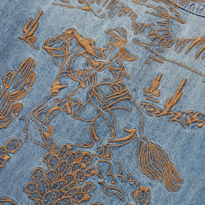 Embroidered Light Denim Shirt Blue Women Stetson Denim Shirts