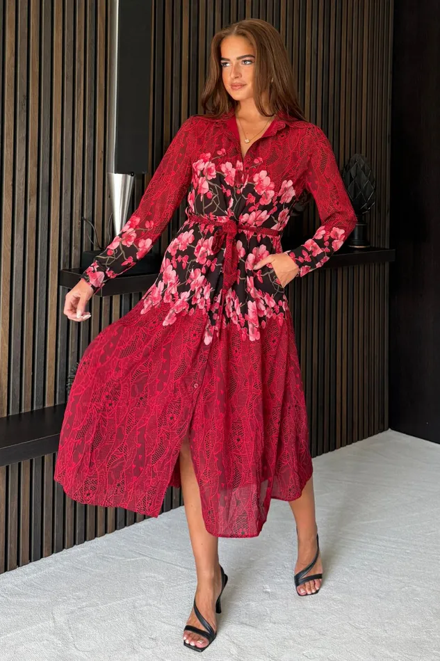 Everly Red And Pink Floral Shirt Midi Dress Women Girl In Mind Bodycon Dresses Everly Red And Pink Floral Shirt Midi Dress Women Girl In Mind Bodycon Dresses