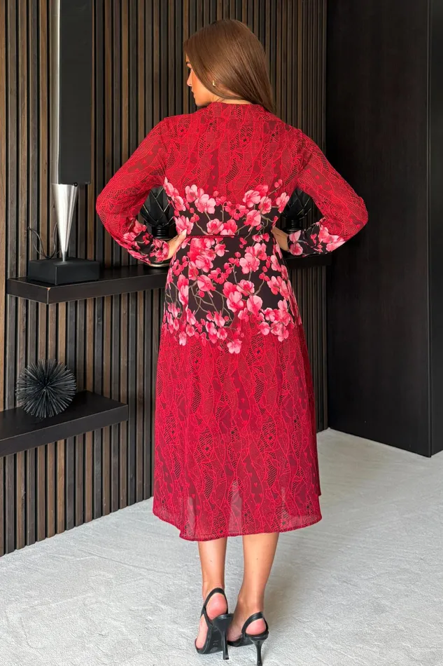 Everly Red And Pink Floral Shirt Midi Dress Women Girl In Mind Bodycon Dresses