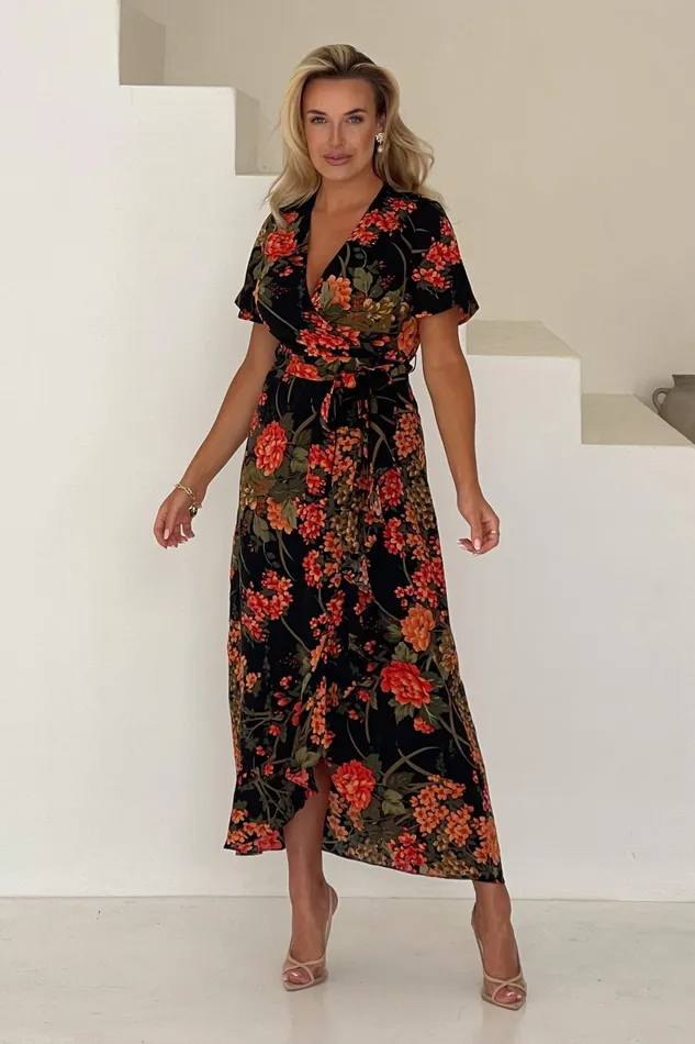 Farrah Split Hem Frill Maxi Dress In Brown Floral Women Girl In Mind Maxi Dresses Farrah Split Hem Frill Maxi Dress In Brown Floral Women Girl In Mind Maxi Dresses
