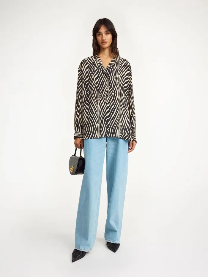Fayette SilkBlend Shirt Zebra Women By Malene Birger Tops and Blouses
