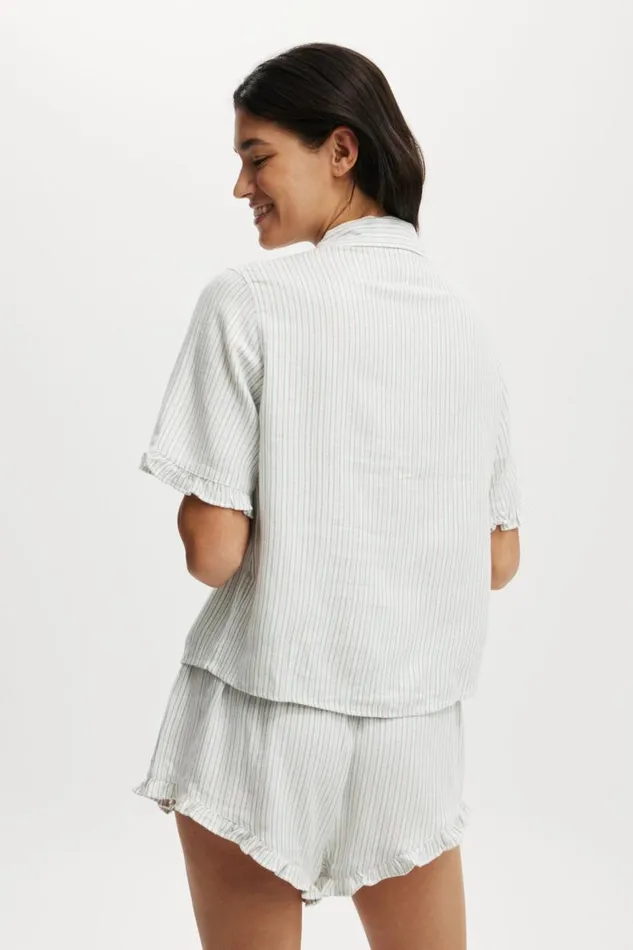 Flannel Short Sleeve Shirt And Short Sleep Set Greenpink Stripe Women Cotton On Pajamas Flannel Short Sleeve Shirt And Short Sleep Set Greenpink Stripe Women Cotton On Pajamas