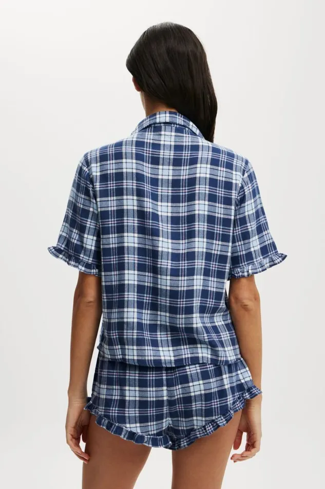 Flannel Short Sleeve Shirt And Short Sleep Set Navy Blue Check Women Cotton On Pajamas Flannel Short Sleeve Shirt And Short Sleep Set Navy Blue Check Women Cotton On Pajamas