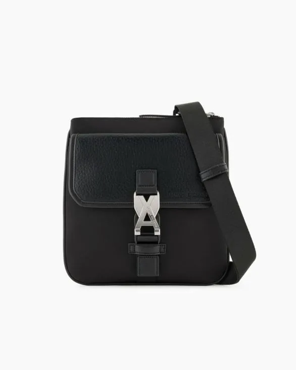 Flat Shoulder Bag With Logo Black Men Armani Crossbody Bags