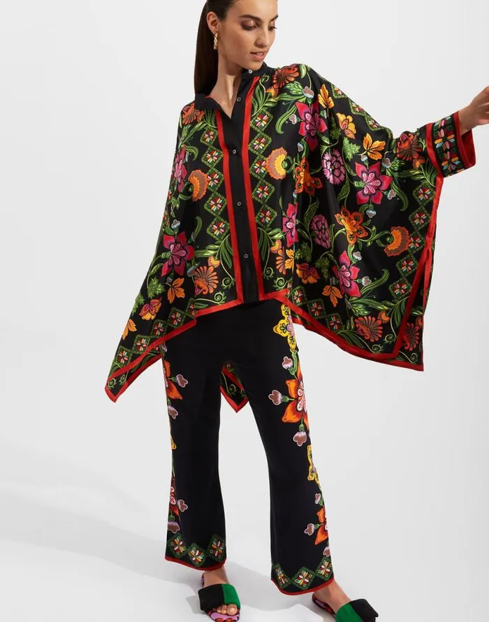 Foulard Shirt Place Folk Flowers Nero Place Women La Double J Shirts and Tops