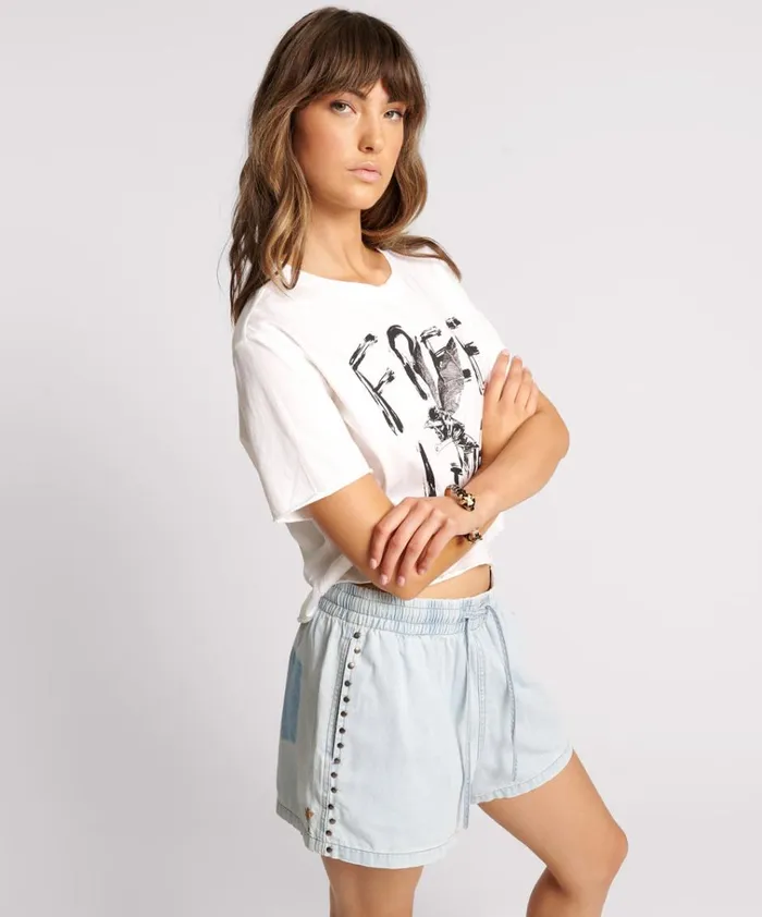 FREE LOVE CROPPED TEE Women One Teaspoon Basic Tees FREE LOVE CROPPED TEE Women One Teaspoon Basic Tees