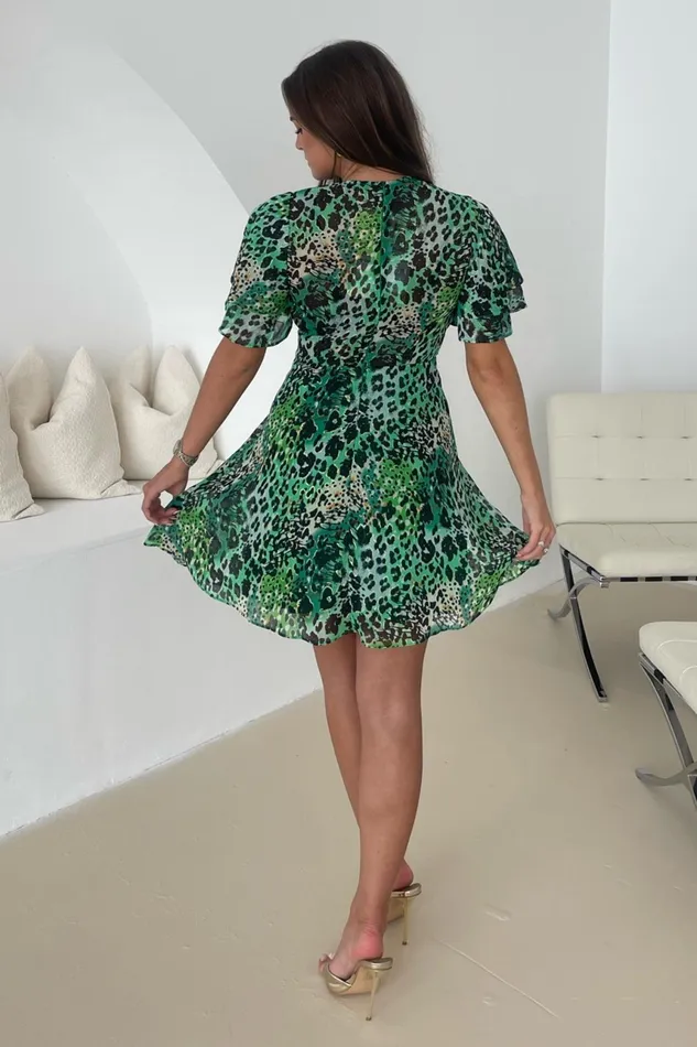 Gigi Green Animal Angel Sleeve Skater Mini Dress Women Girl In Mind Mini Dresses