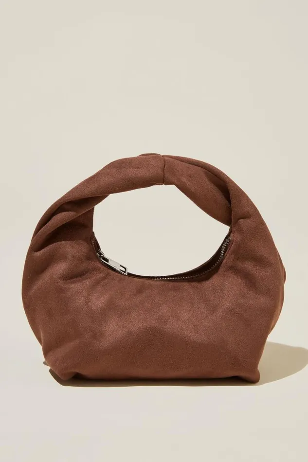 Goldie Mini Handle Bag Chocolate Faux Suede Women Cotton On Bags and Belts