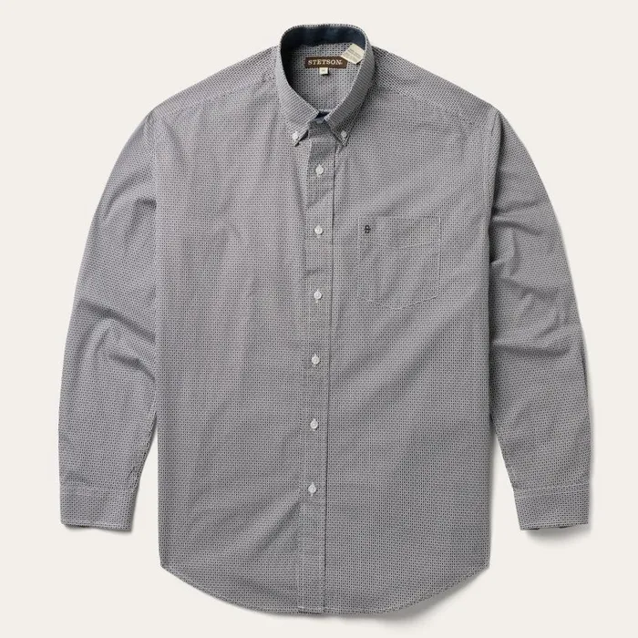 Grey Geo Print Button Front Shirt Grey Men Stetson Western Shirts