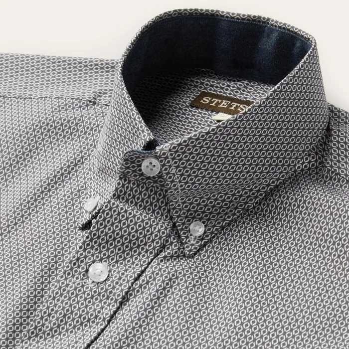 Grey Geo Print Button Front Shirt Grey Men Stetson Western Shirts