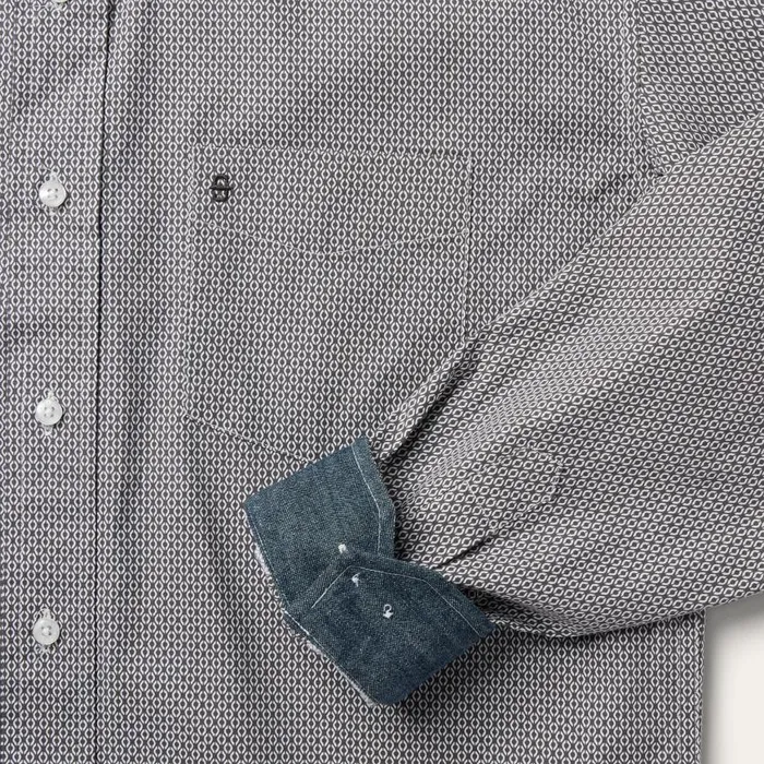 Grey Geo Print Button Front Shirt Grey Men Stetson Western Shirts